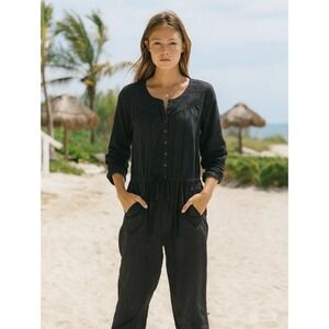 Anokhi Black Utility Jumpsuit Long Sleeve Drawstring Waist Size Medium